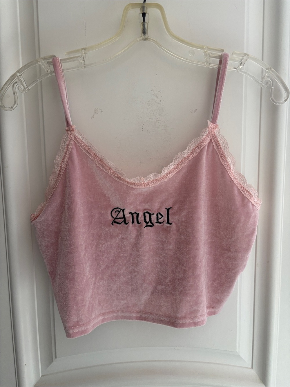 Angel Pink Velvet Lace Trim Cami Tank Top